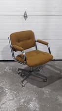 Vintage MCM Chromecraft Swivel Mustard Tweed Fabric Office Chair